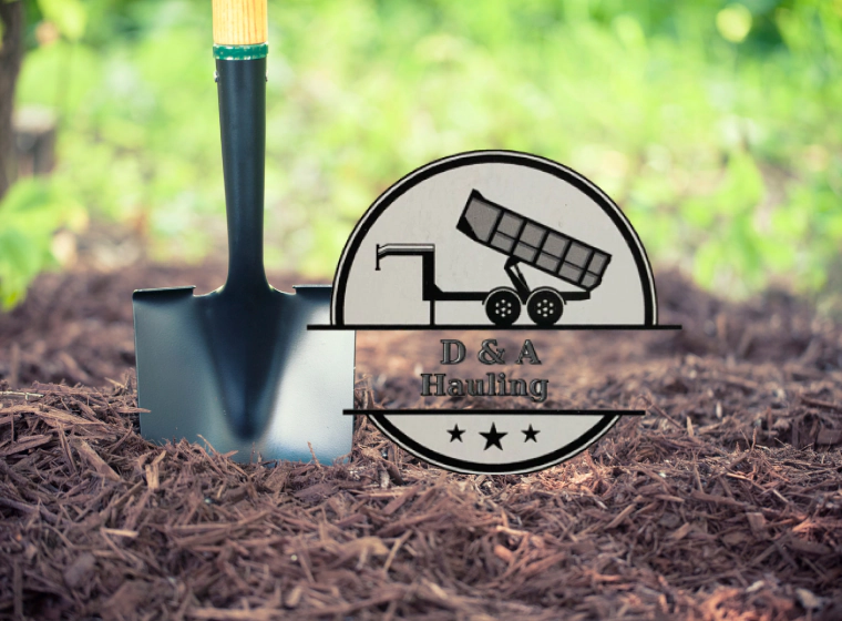 shovel in a field with soil and mulching